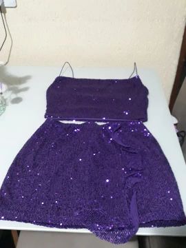 Conjunto Top e Saia Paetê Roxo - Aproveite para adquirir a sua fantasia de Carnaval!