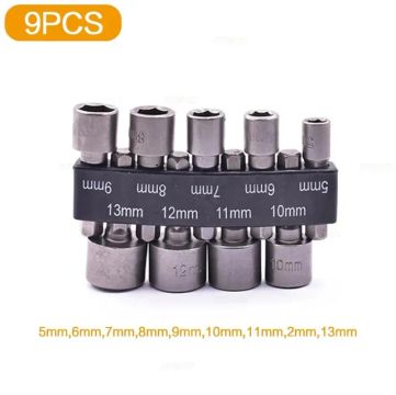 Hex Soquete Manga Bicos, Porca Driver Bit Set, Ferramentas Manuais, 9Pcs