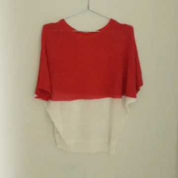Blusa Vintage de Tricot Listrada Laranja e Branco - Tamanho P