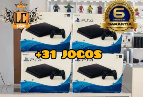 PLAYSTATION 4 SLIM 500GB + BRINDES + 32 JOGOS + 06 MESES GARANTIA ( LOJA FISICA ).
