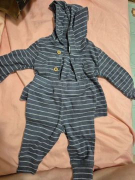 Conjunto de Moletom para Bebê - Listrado Cinza