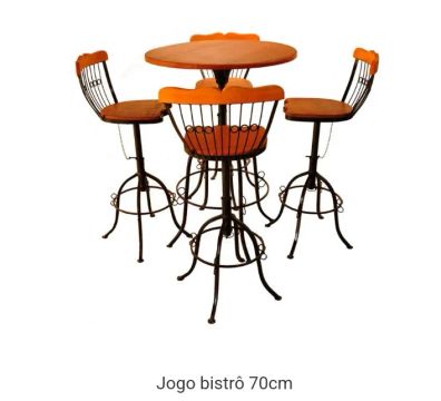 Jogo Bistrô 70cm, mesas e cadeiras madeira maciça e ferro 