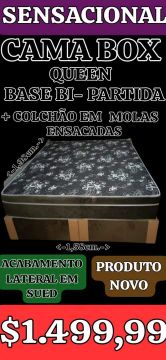 Cama Box Queen Bi-Partida com Colchão em Molas Ensacadas
