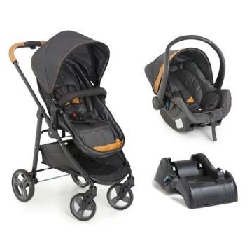 Carrinho Travel System Galzerano Olympus Moisés - Extreme Caramelo + Bebê conforto + Base