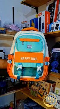 Mochila Escolar Happy Time - Azul e Laranja
