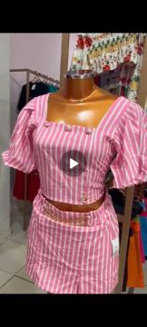 Conjunto de Shorts e Blusa Listrado Rosa