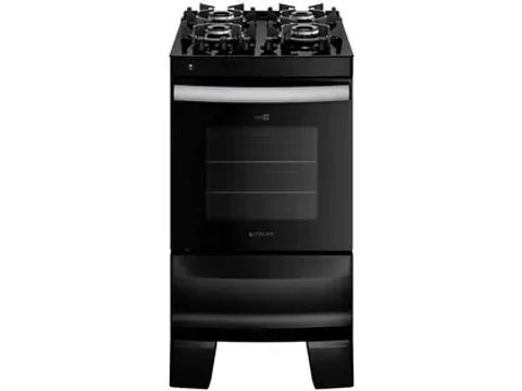 Fogão 4 Bocas Preto com Forno e mesa de vidro