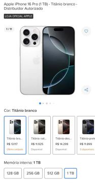 iPhone 16 Pro 1TB Titânio Branco - Novo