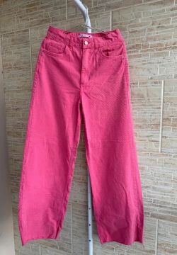 calça jeans sarja wide leg pantalona rosa pink blue steel renner 38 nova