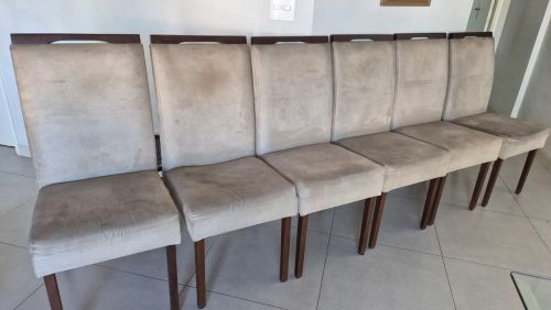 Jogo de 6 Cadeiras de Jantar em Suede Bege