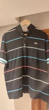 Camisa Polo Lacoste Preta listrada tamanho 6 (GG)
