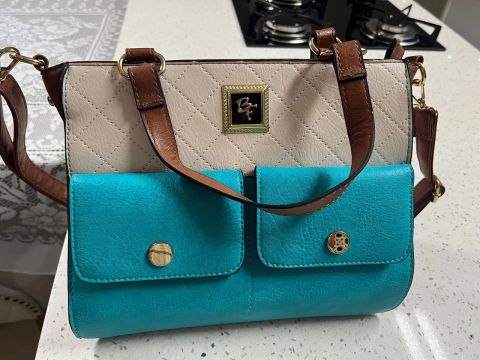 Bolsa de Ombro Bege e Azul
