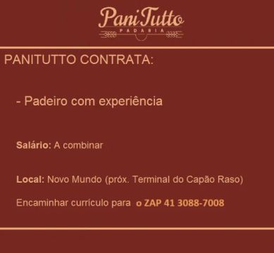 Panitutto contrata Padeiro(a) - Temporário (5 dias)
