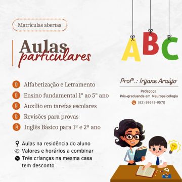 Professora particular em Manaus - Am de alfabetização, letramento e inglês básico 
