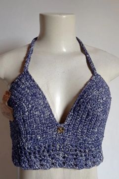 Top Crochê Jeans- Tamanho Único