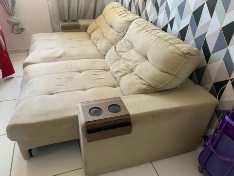 Sofá Retrátil 3 Lugares Bege