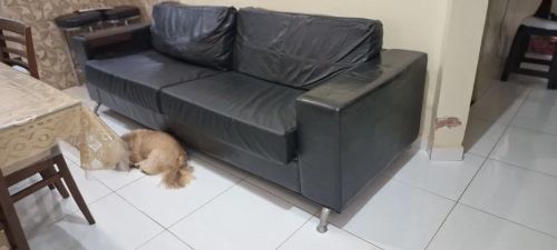 sofa de couro para 4 lugares  em couro legimo em otimo estado bom para ambi