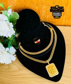 Conjunto de Colar e Anel Folheado a Ouro 18k
