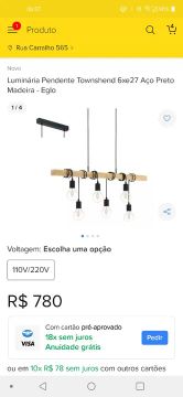 Luminária Pendente Townshend 6xe27 Aço Preto Madeira - Eglo