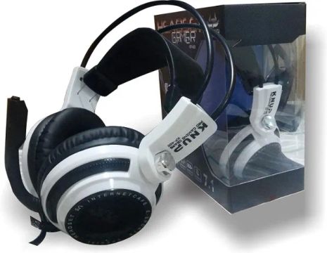 Fone De Ouvido Over-ear Gamer Knup Kp-400 Branco E Preto Com Luz Led