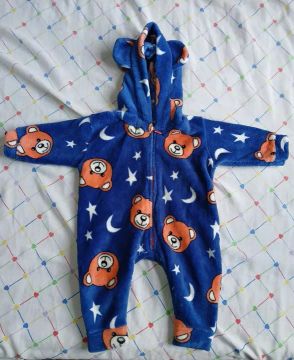 Macacão de Fleece Bebê - Ursinho e Estrelas - Azul