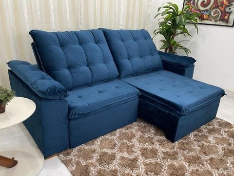 Sofá Retrátil e Reclinável Barcelona 2.30m Azul Até 12x - Frete Grátis