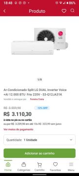 Ar Condicionado - 12.000 BTUs LG inverter - NOVO, NA CAIXA