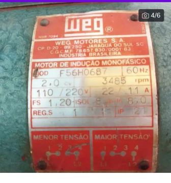 Motor de Indução Monofásico Weg 2cv 110/220V