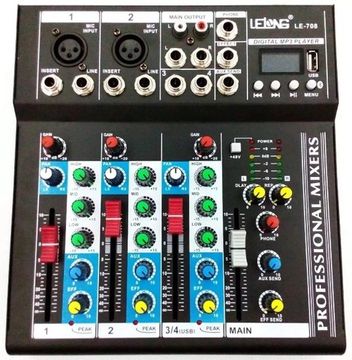 Mesa De Som 4 Canais Bluetooth Mixer Player Usb Digital Le-708 Bivolt