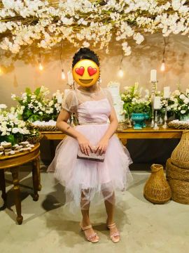 Vestido de Tule Rosa para Festa