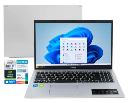 Notebook Aspire 5 i5 1135G7 com 20Gb de Ram + Intel Iris Xe + Nvidia MX 350 2GB Gddr6.