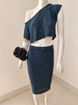 Conjunto cropped e saia estampado