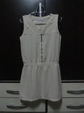  Vestido Acinturado Zíper Frontal Bege Le Ricard Tam. P