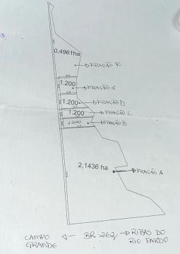 Chácara com 1.200 m² c/ córrego frente para BR 262, perto de Ribas - 90  mil