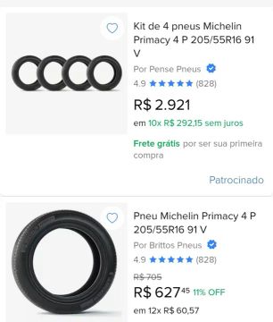Kit 4 Pneus Michelin Primacy 205/55R16 91 V