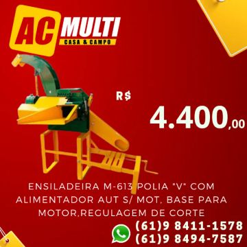 Ensiladeira M-613 polia "V" com alimentador aut s/ mot, base para motor,regulagem de corte