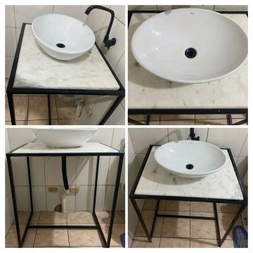 Cuba para banheiro em mármore com pedestal de ferro