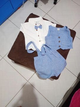 Conjunto social para bebê - branco e azul