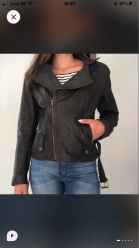 Jaqueta de couro legítimo preta feminina