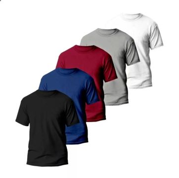 5 Camisetas Lisas - Preta, Azul, Vermelho, Cinza e Branca