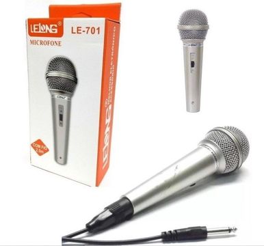 Microfone Com Fio Le-701 - Lelong Na Cor Prata Cante Karaokê