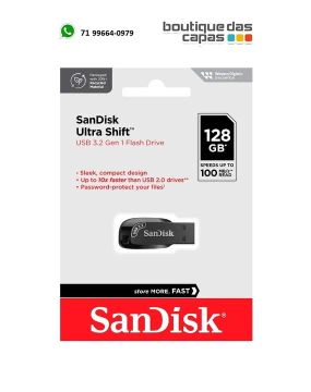 Pendrive Sandisk Ultra Shift USB 3.2 Leitura até 100 MB/s | 128GB