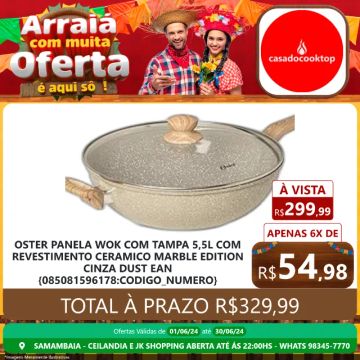 Oster panela wok com tampa 5,5l com revestimento ceramico marble edition - cinza dust