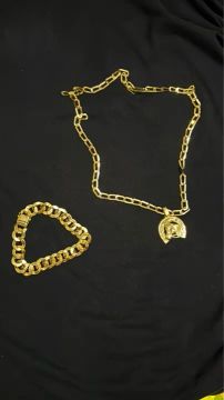Conjunto de Corrente e Pulseira de Ouro 18k