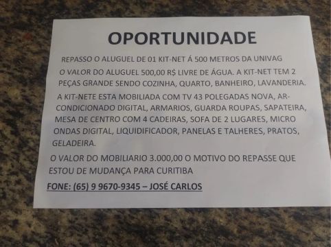Kit-net mobiliada próximo a UNIVAG