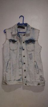 Colete Maxi Jeans , Azul claro . LADY ROCK !