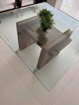 Mesa de jantar de Vidro e Madeira Demolição