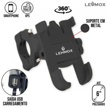 Suporte Celular Moto Metal Com Carregador LEY-2259 Lehmox - Preto