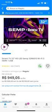Smart TV 32'' Semp 32R6610 Roku TV HD LED Wi-Fi