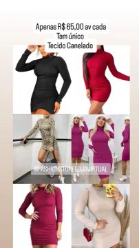 Vestido canelado manga longa tamanho medio. Preto, nude, vermelho, onça, bordo, rosa